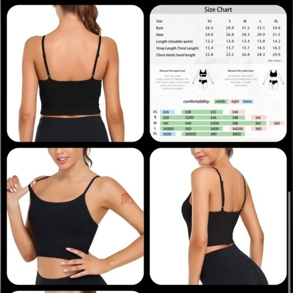 NWT AB-Eleven Camisole Longline Adjustable Strap Strappy padded Sports Bra sz M - Picture 3 of 7
